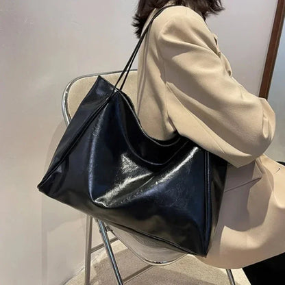 Large Capacity PU Leather Tote Bag – Retro Shoulder Bag