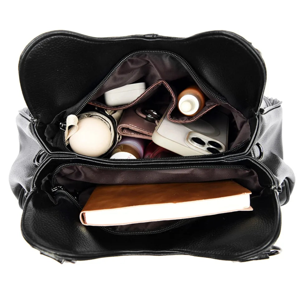 Vegan Leather Tote Handbag with Multi-Pocket & Crossbody Strap