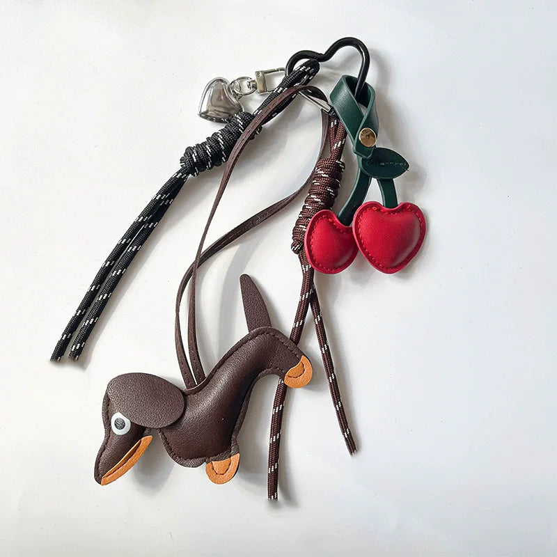 Dachshund Bag Charm – Faux Leather Sausage Dog Lanyard Pendant