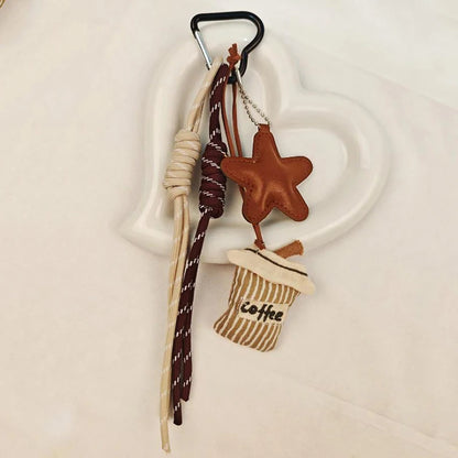 Kawaii Coffee Keychain Bag Charm with Embroidery Linen Pendant
