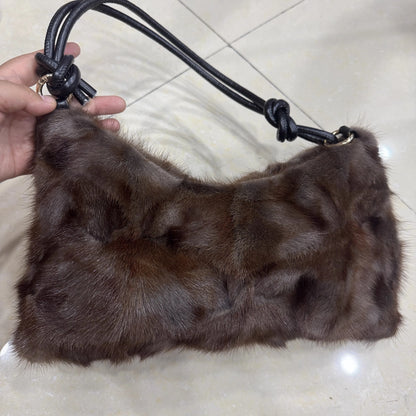 Real Fur Shoulder Bag Women Mink Hair Designer Luxury Handbag Trend Casual Elegant Female Bags
