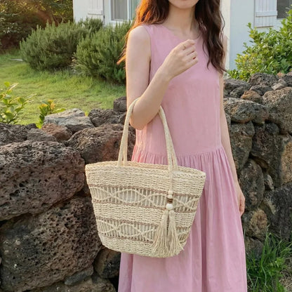Straw Tote Bag – Handmade Hollow-Out Large Capacity Shoulder Bag