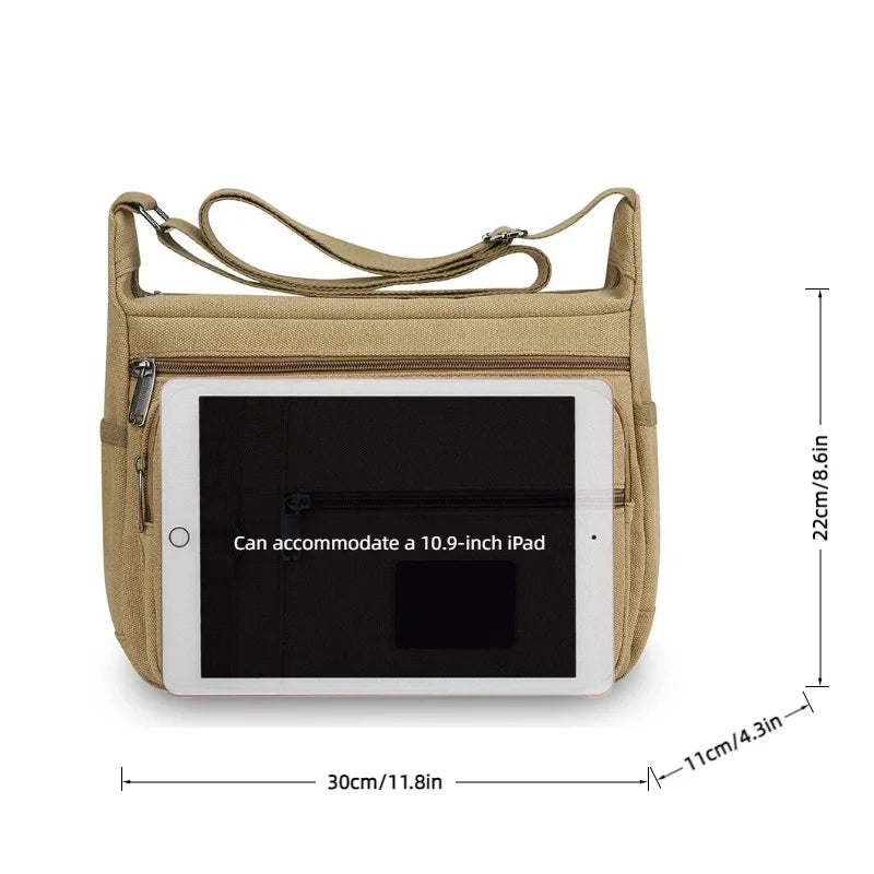 Men's Canvas Crossbody Bag – Multi-Pocket Travel Messenger