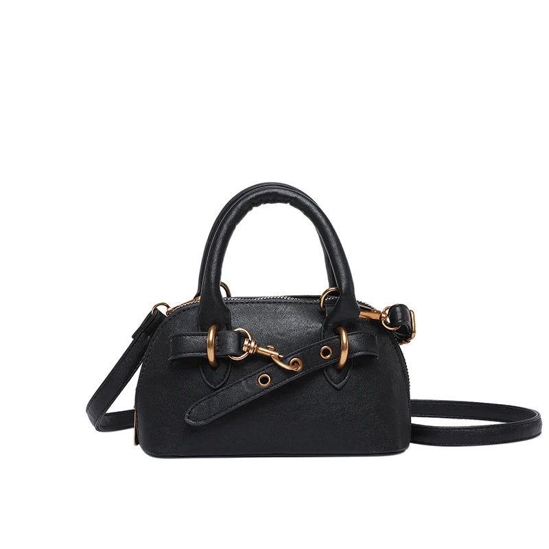 Mini Top-Handle Crossbody Bag for Women – Belt Buckle Shell Bag