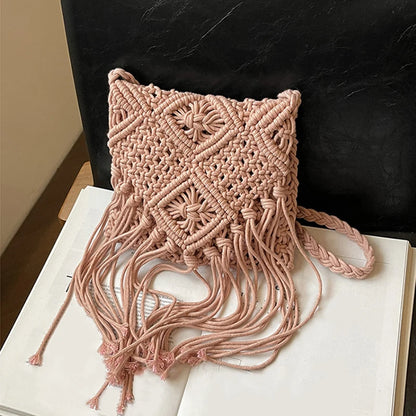 Macrame Tassel Crossbody Bag for Women – Woven Beach Bag