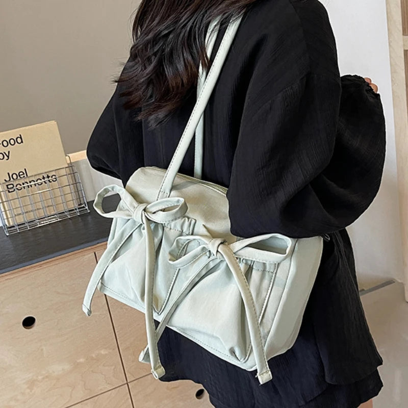 Bow Nylon Tote Bag for Women – Korean Style Shoulder Bag