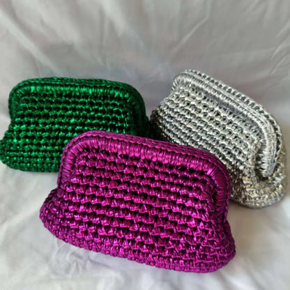 Metallic Crochet Clutch Bag – Woven Evening Purse