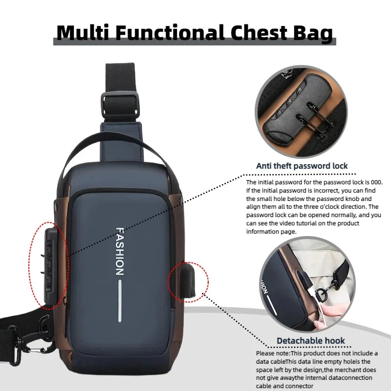 Men's Anti-Theft Sling Bag with USB Charging Port – Crossbody Chest Pack