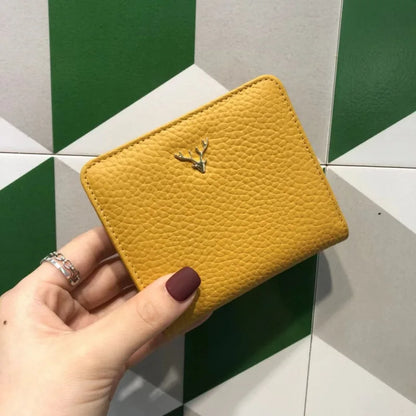 Women's Genuine Leather Small Wallet – Deer Button Bifold Purse