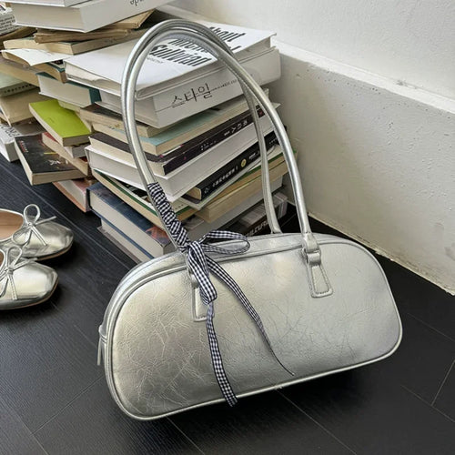 Boston Pillow Shoulder Bag for Women with Ribbon Charm