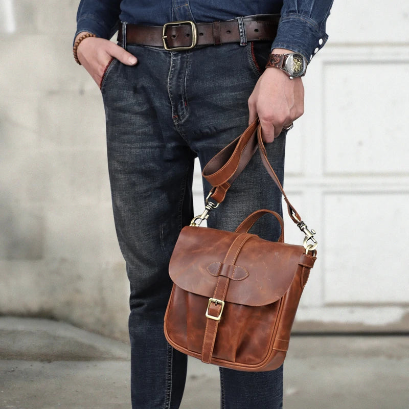 Genuine Leather Men's Crossbody Messenger Bag – Handmade Business Shoulder Bag