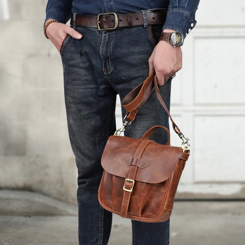 Genuine Leather Men's Crossbody Messenger Bag – Handmade Business Shoulder Bag