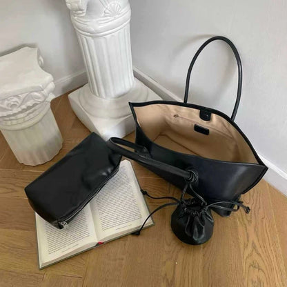 Genuine Leather 3-in-1 Women's Tote Bag – Large Capacity Shoulder Bag