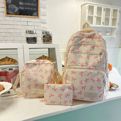 Bow Print Women's Backpack Set – Lightweight 3-Piece School Bag