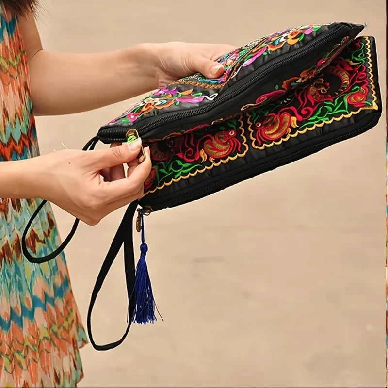 Embroidered Wristlet Clutch Bag – Ethnic Style Women's Handbag