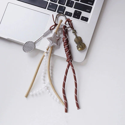 Croissant Leather Keychain – Novelty Bag Charm with Mini Charms