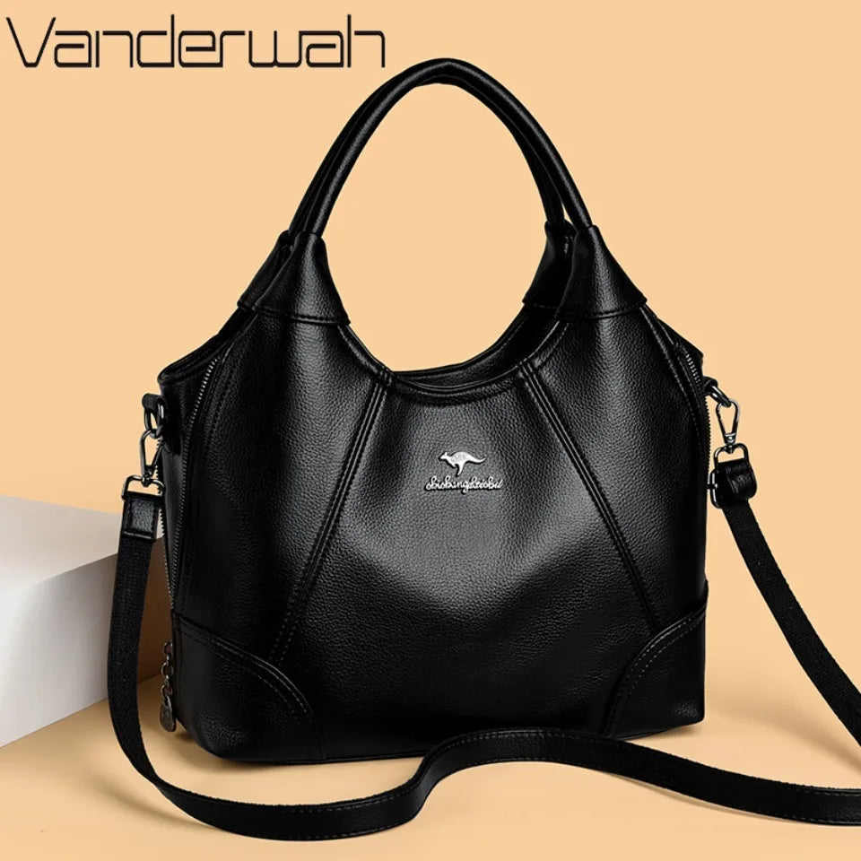 Large Capacity Leather Women's Handbag – 3-Layer Shoulder & Crossbody Bag