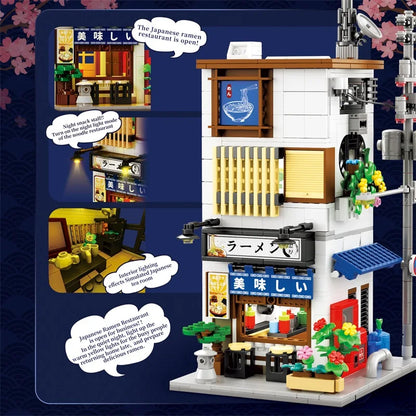 Japanese Ramen Shop Building Blocks Set – MOC Street Scene with Lights