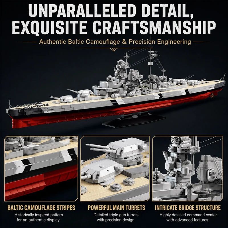 Bismarck Battleship MOC Building Set – 1:300 Scale Military Model