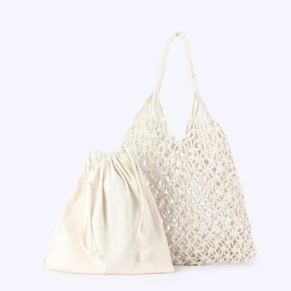 Crochet Beach Tote Bag – Boho Woven Handbag with Inner Pouch