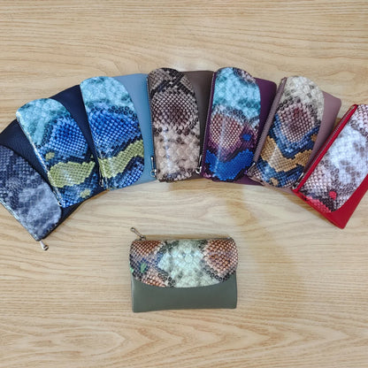 Python Pattern Genuine Leather Short Wallet & Card Holder for Women