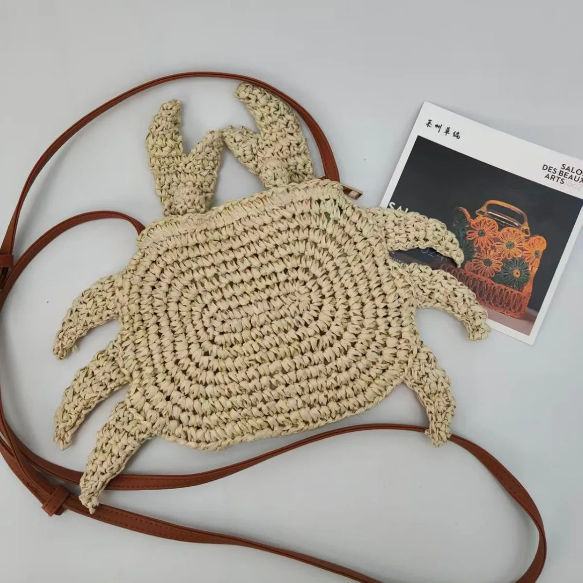 Crochet Crab Crossbody Bag Cute Straw Woven Mini Purse
