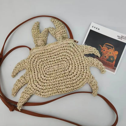 Crochet Crab Crossbody Bag Cute Straw Woven Mini Purse