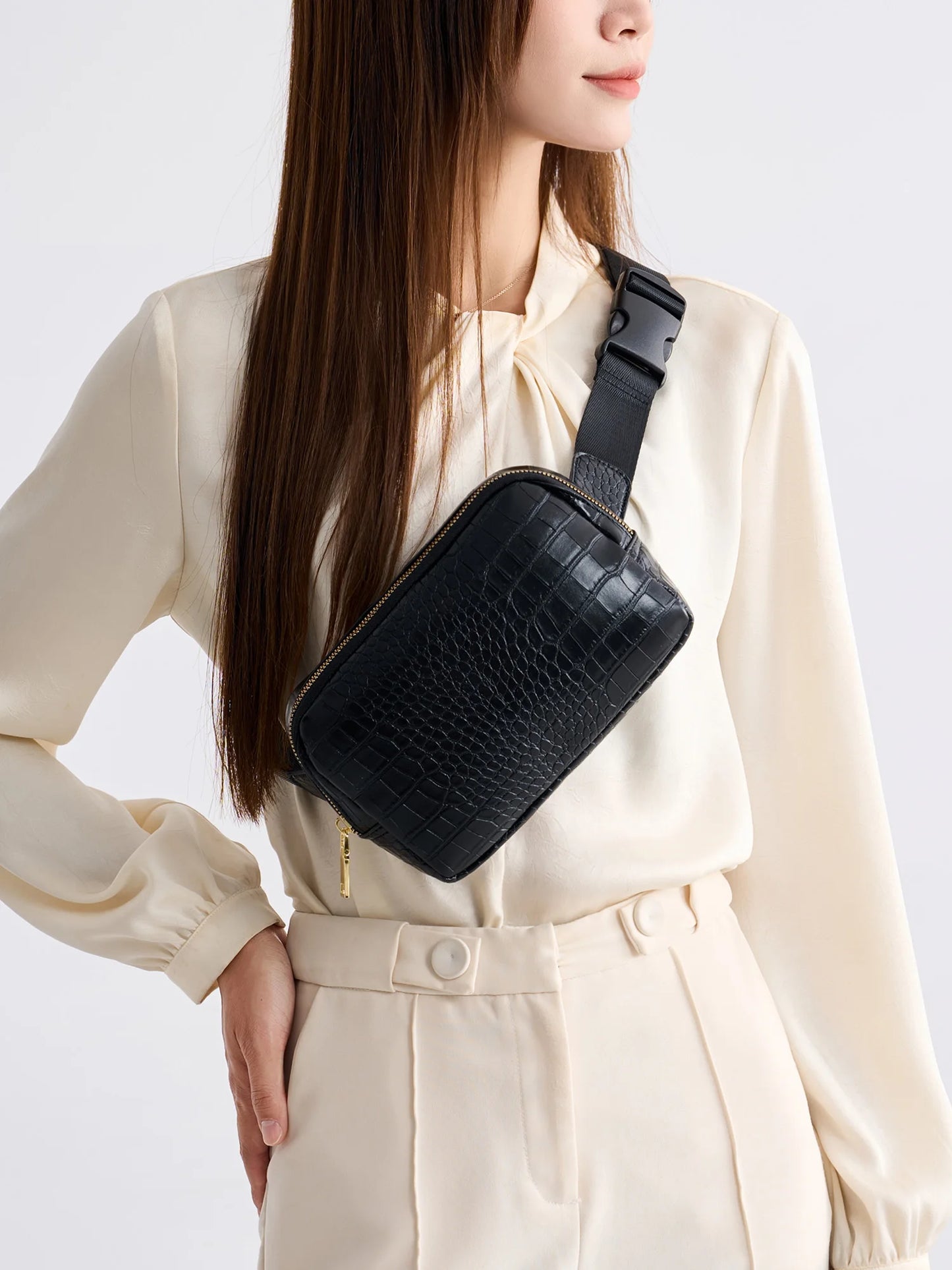 Crocodile Pattern Women's Chest Bag – PU Leather Crossbody