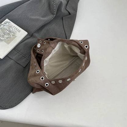 Suede Shoulder Bag – Women's Retro Hobo Bag with Eyelet Detail