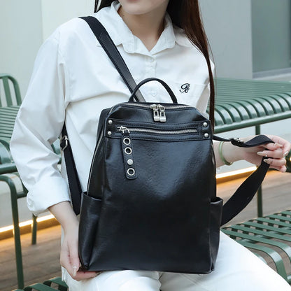 Genuine Cowhide Leather Backpack for Women – Large Capacity Retro Design