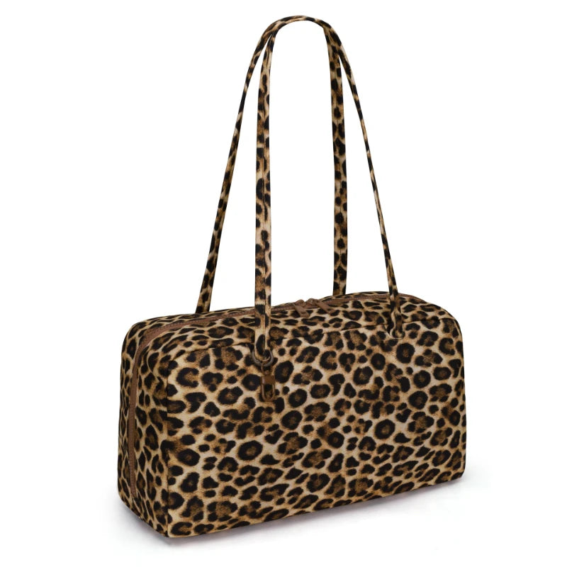 Nylon Shoulder Bag – Polka Dot & Leopard Print Tote for Women