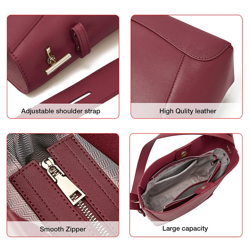 Foxer Women S Bucket Bag Split Leather Large Capacity Tote Female Crossbody Commuter Shoulder