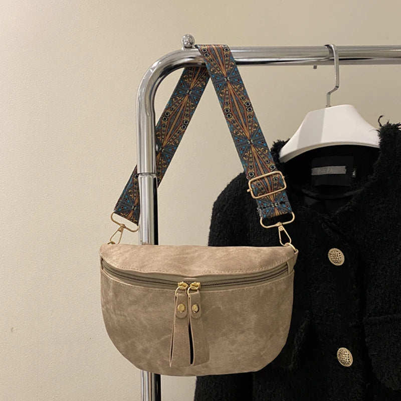 Women's PU Leather Crossbody Bag with Wide Boho Strap