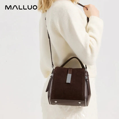 Suede Leather Shoulder Bag - Vintage Cowhide Handbag for Women