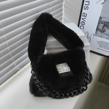 Soft Plush Shoulder Bags Women 2022 Winter Luxury Designer Handbag Thick Chain Fluffy Hand Warmers