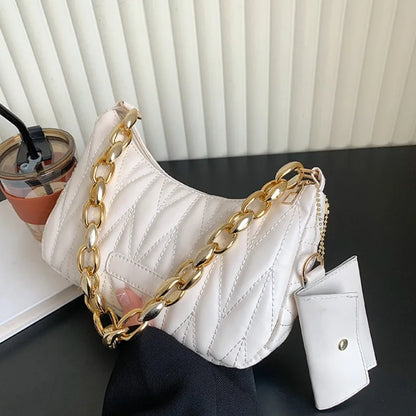 Quilted Ruched Crescent Bag Chain Shoulder Bag Women S Handbag Coin Purse Summer Every Day