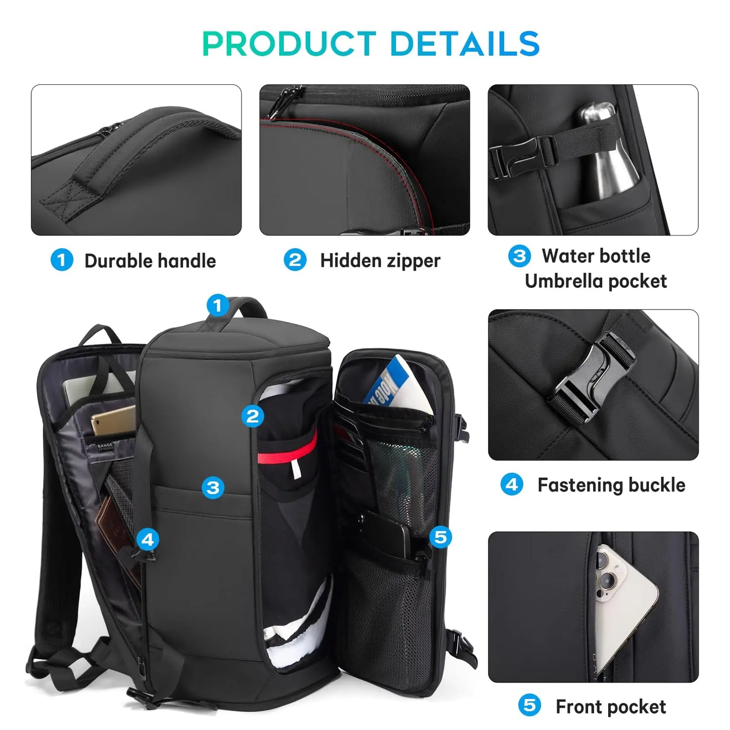 Bange Large Capacity Travel Backpack – Dry Wet Separation for Men