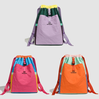 Drawstring Sports Backpack Multi-Color Patchwork Tennis Bag