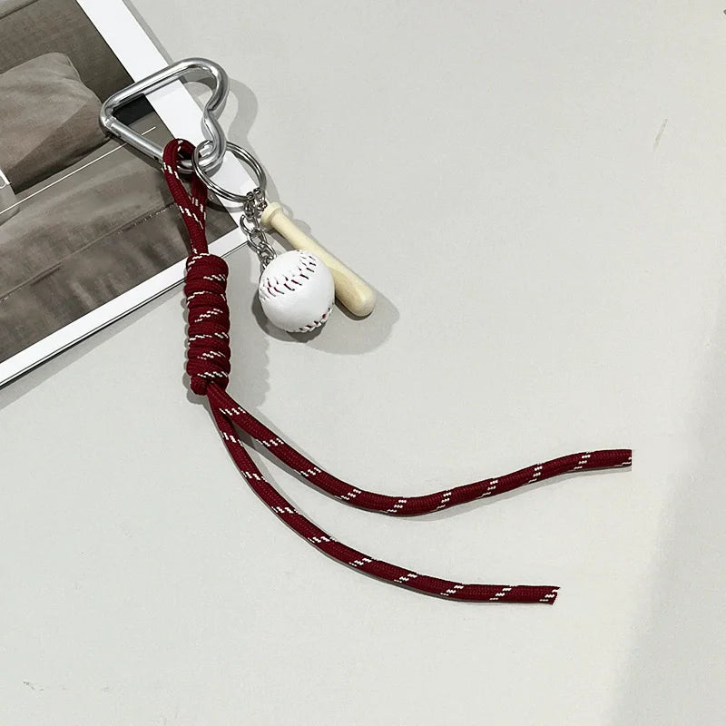 Baseball Bag Charm Keychain – Mini Ball & Bat Rope Pendant