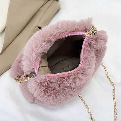Faux Fur Crossbody Bag for Women – Fluffy Plush Chain Shoulder Purse