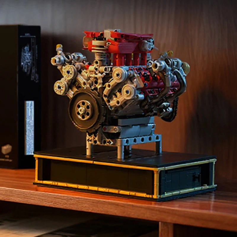 488 Supercar Engine MOC Building Blocks – Motorized Simulation Technic Set