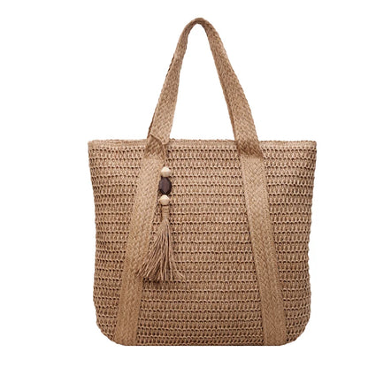 Woven Straw Beach Tote Bag for Women – Large Boho Shoulder Handbag