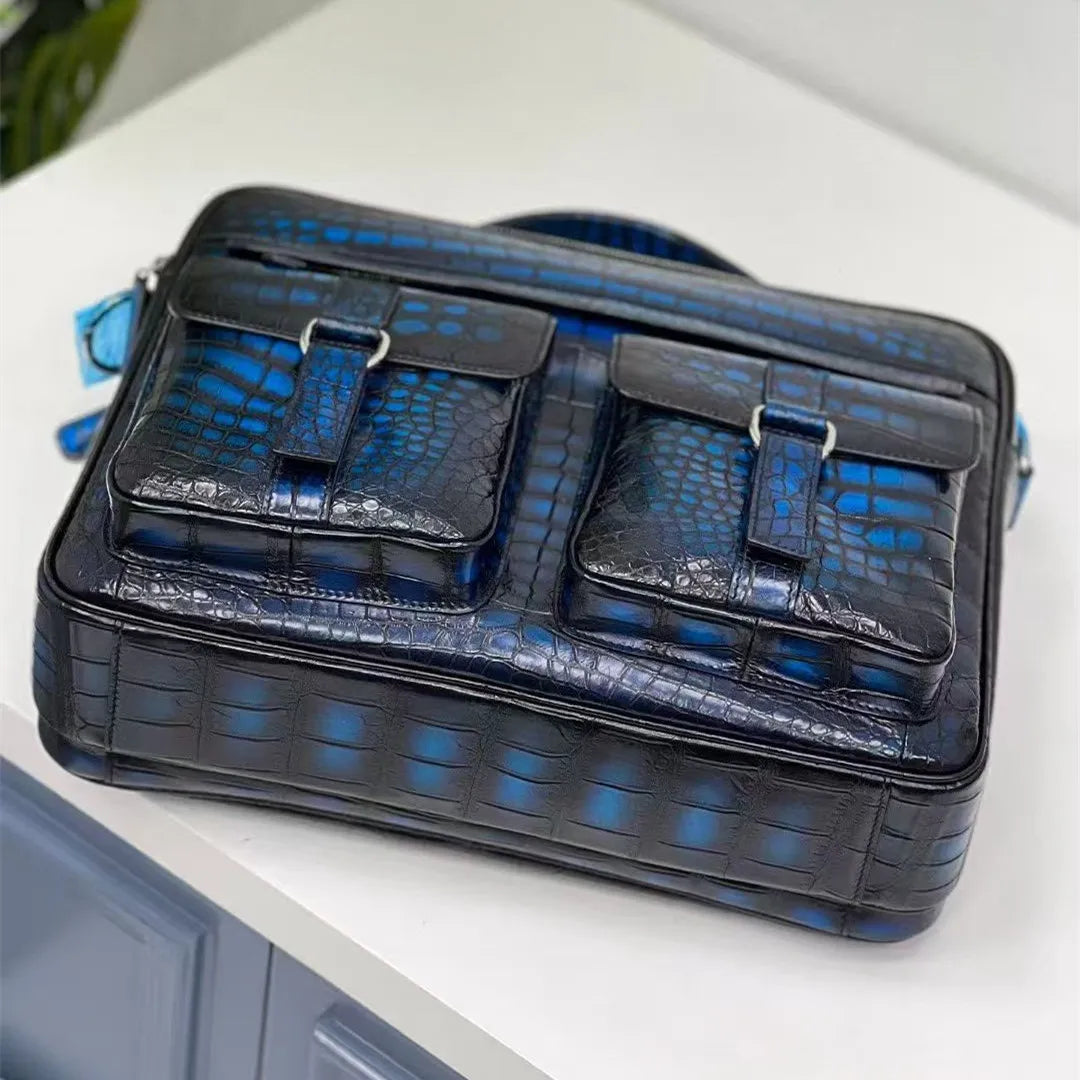 Crocodile Leather Men's Briefcase | Hand-Painted Laptop Bag