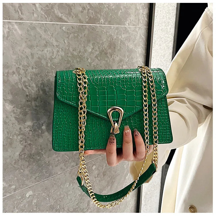 Crocodile Chain Crossbody Bag for Women – Square PU Leather Purse