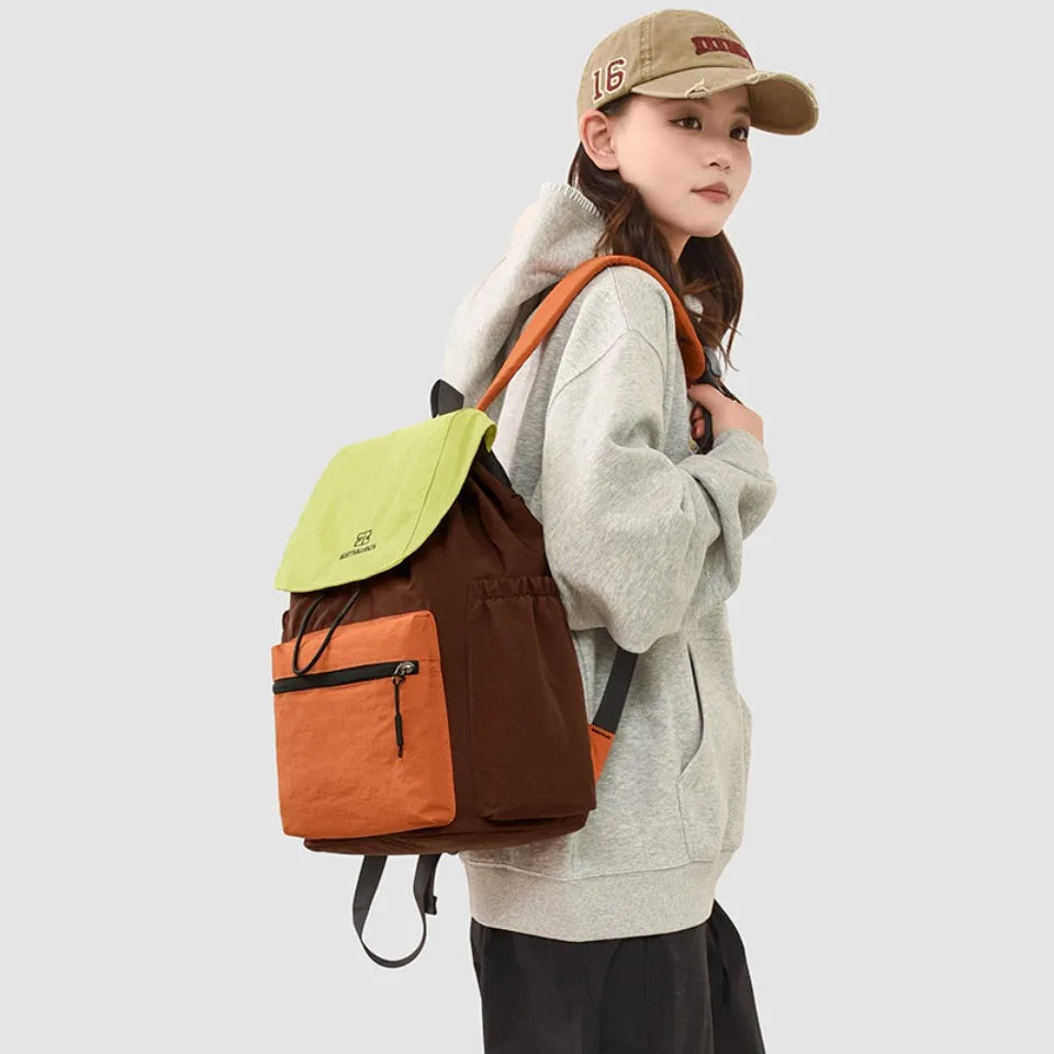 Large Capacity Casual Backpack – Unisex Colorblock Shoulder Bag