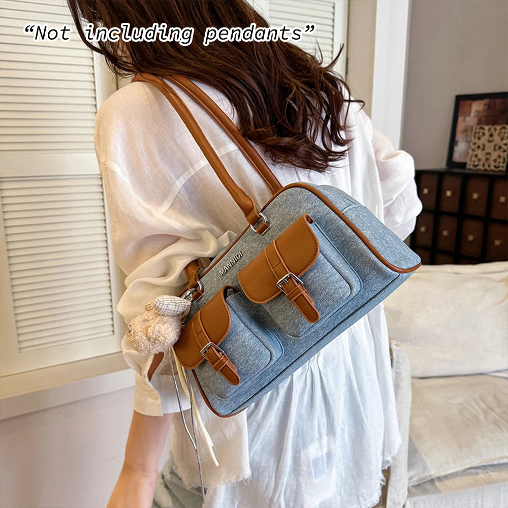 Women's Shoulder Bag – Large Capacity Denim Pillow Bag for Work & Commuting