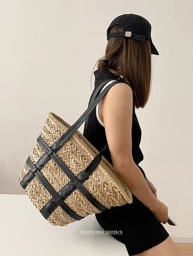 2022 Beach Basket Summer Bag Straw Bags Big Rattan Shoulder Large Capacity Woven Hand-Made Handbags