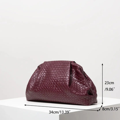 Vintage Artificial Leather Woven Pattern Clutch Bag Burgundy Formal Dresses Women Large Capacity