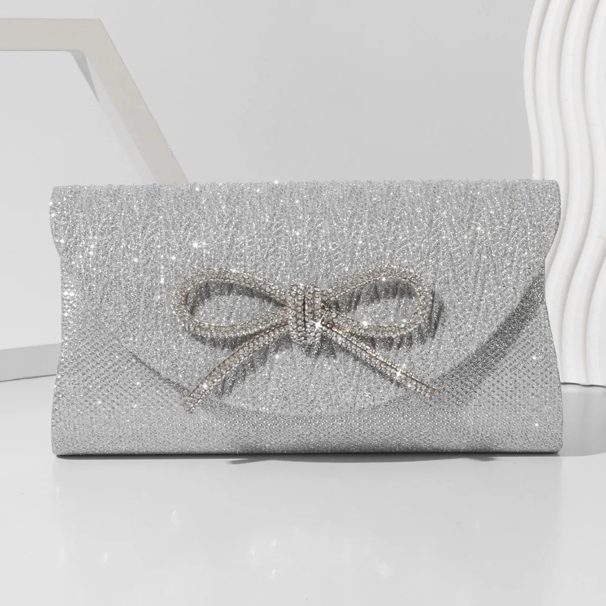 Crystal Bow Evening Clutch Purse – Shiny Envelope Bag for Wedding & Party