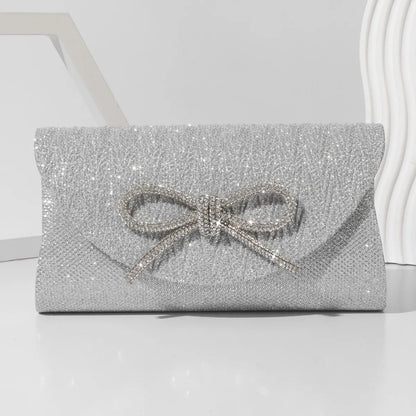 Crystal Bow Evening Clutch Purse – Shiny Envelope Bag for Wedding & Party
